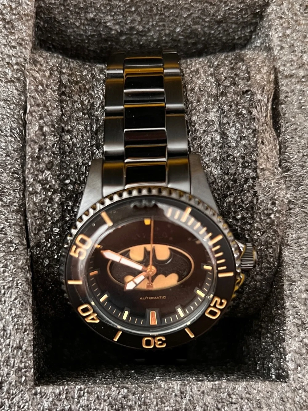 Limited Edition Invicta Black and Gold Batman Emblem Men's Watch